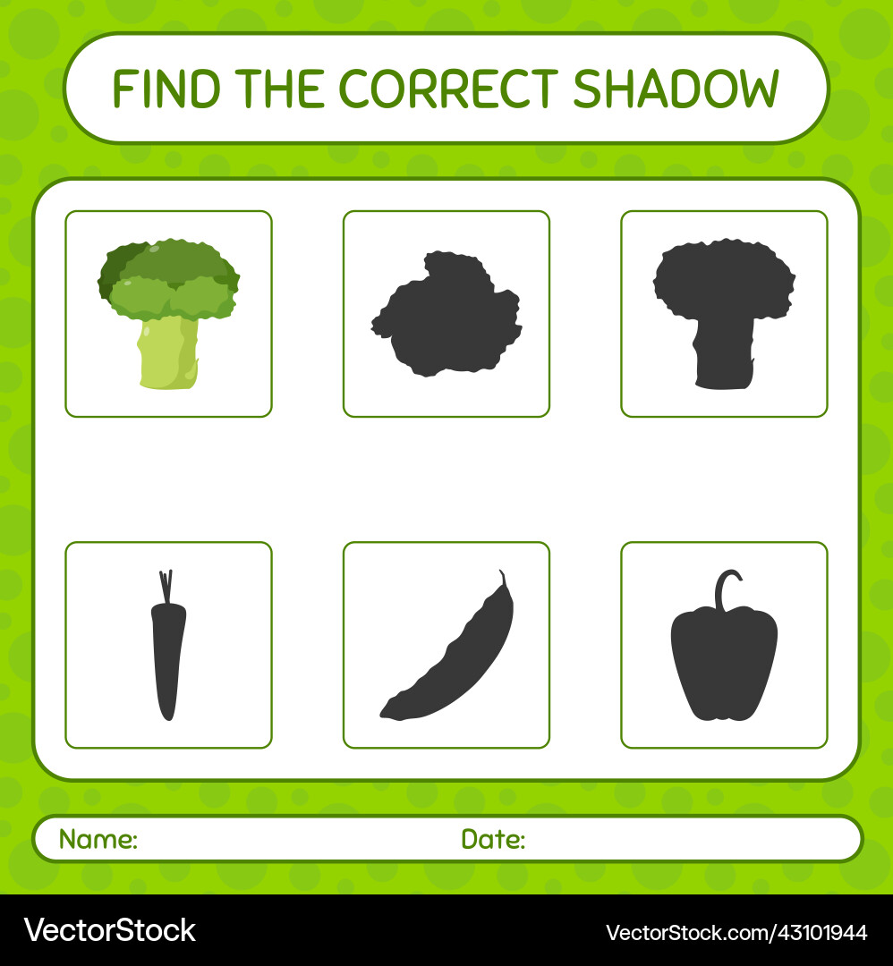 Find the correct shadows game with broccoli Find the correct shadows game with broccoli vector image