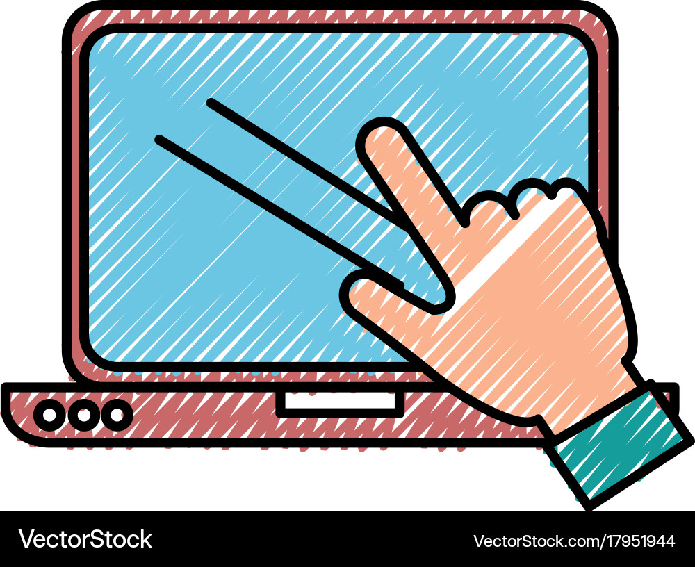 Laptop computer with hand user touching vector image