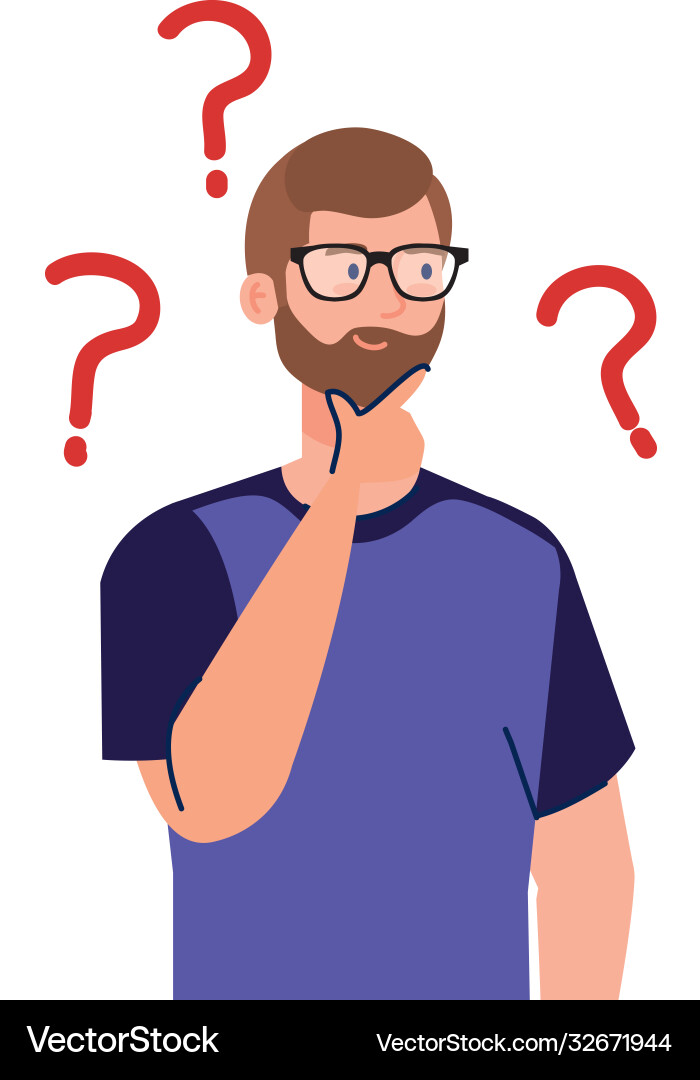 Man avatar thinking with question marks vector image