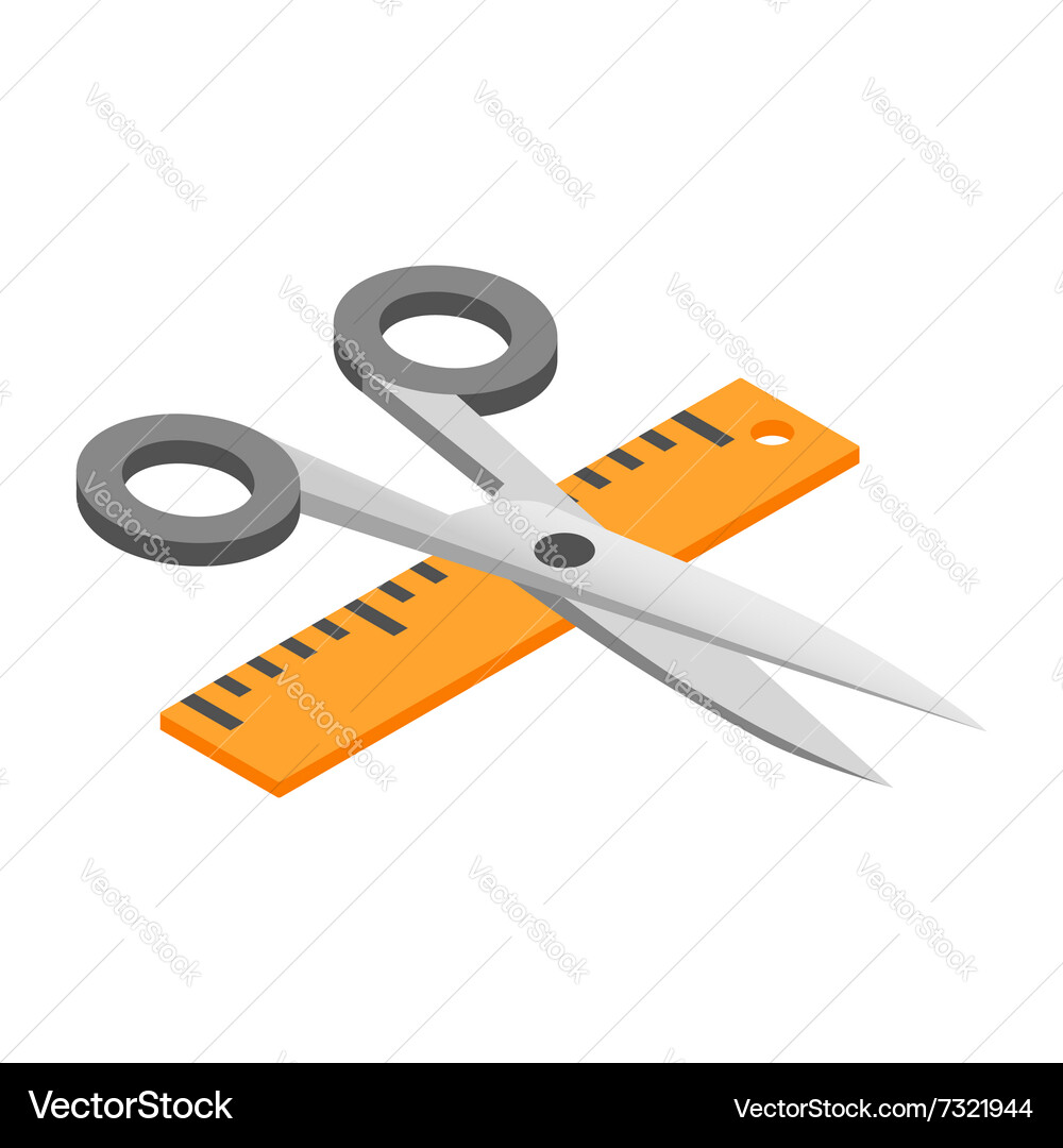 Scissors with ruler 3d isometric icon Vector Image