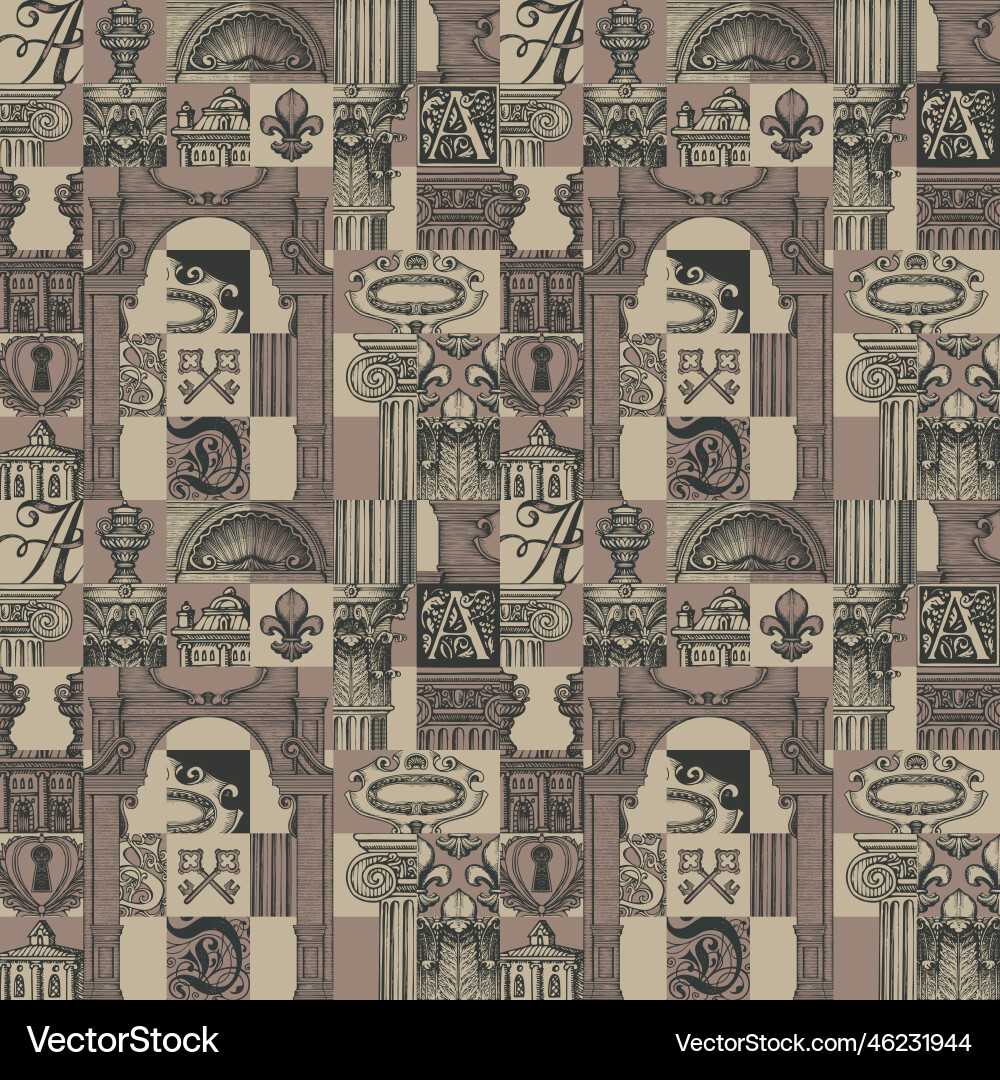 Seamless pattern on theme of medieval Seamless pattern on theme of medieval Vector Image