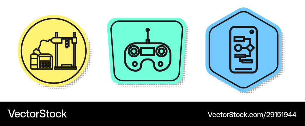 Set line 3d printer remote control and algorithm Set line 3d printer remote control and algorithm vector image