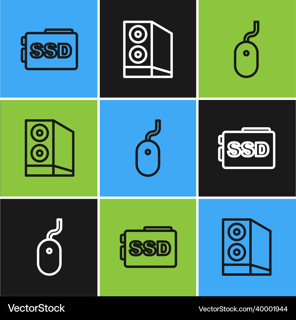 Set line ssd card computer mouse and case Set line ssd card computer mouse and case vector image