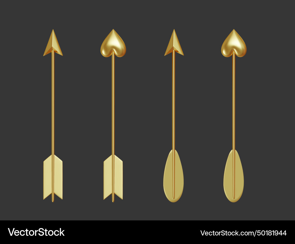 Set of golden arrows pointing right up the tip Vector Image