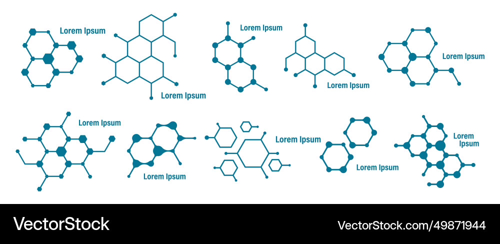 Set of molecule badge connected hexagonal vector image