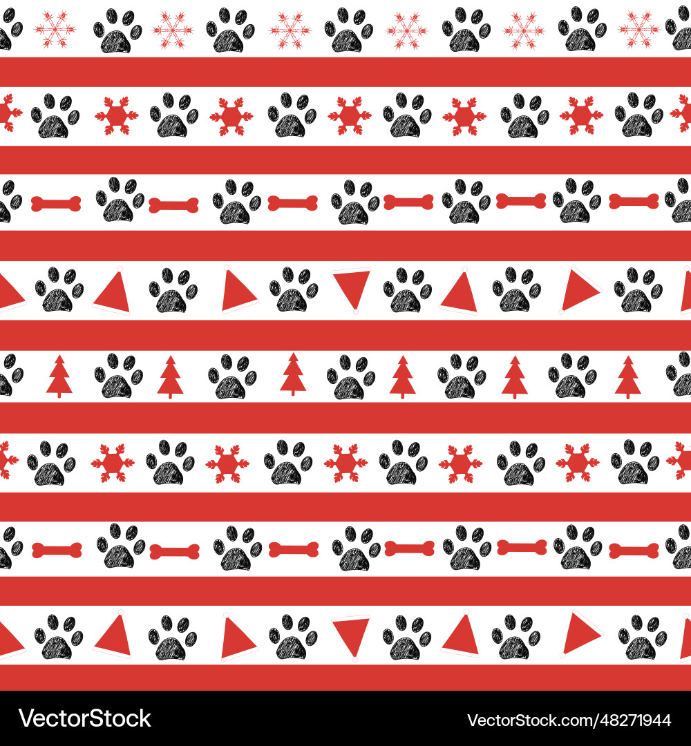 Striped black and red pattern with paw prints Striped black and red pattern with paw prints vector image