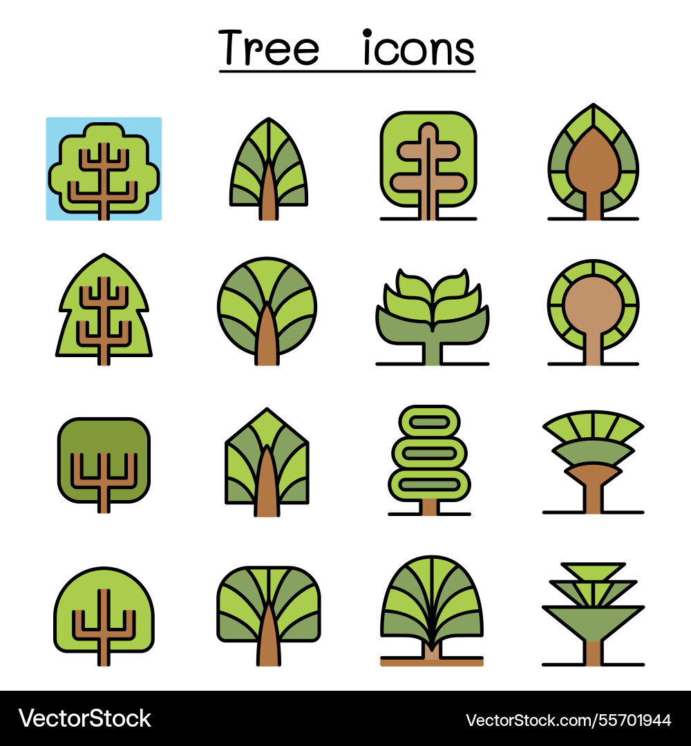 Tree icon set in colorline style Tree icon set in colorline style Vector Image