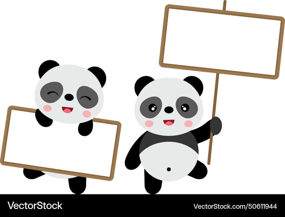 Two cute pandas with signboards Two cute pandas with signboards vector image