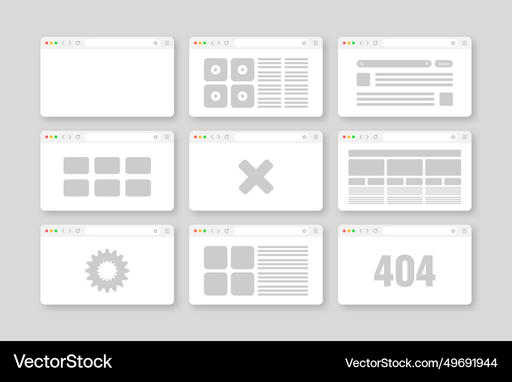 Web browser window pages layout with toolbar Vector Image