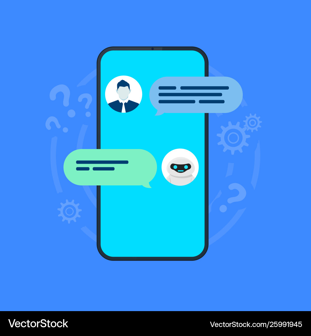 Chatbot smartphone with user and robot chatting Chatbot smartphone with user and robot chatting vector image