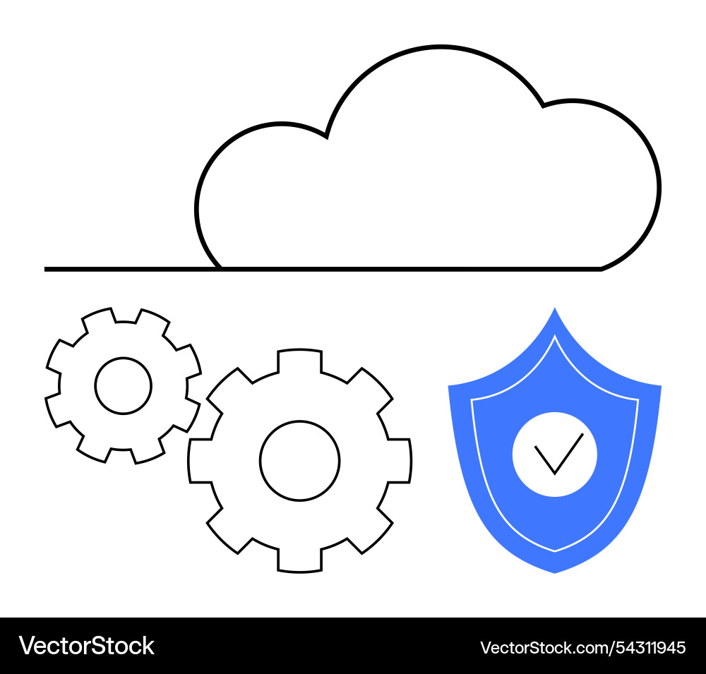 Cloud computing security with gears and shield Cloud computing security with gears and shield Vector Image