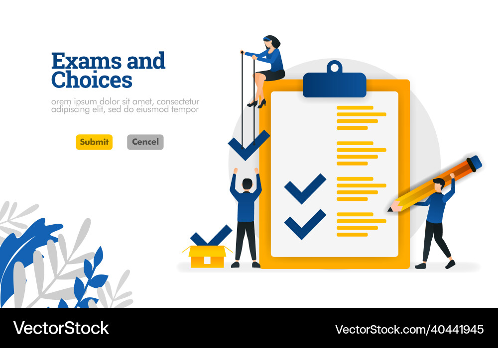 Exams and choices flat character for learning Exams and choices flat character for learning vector image