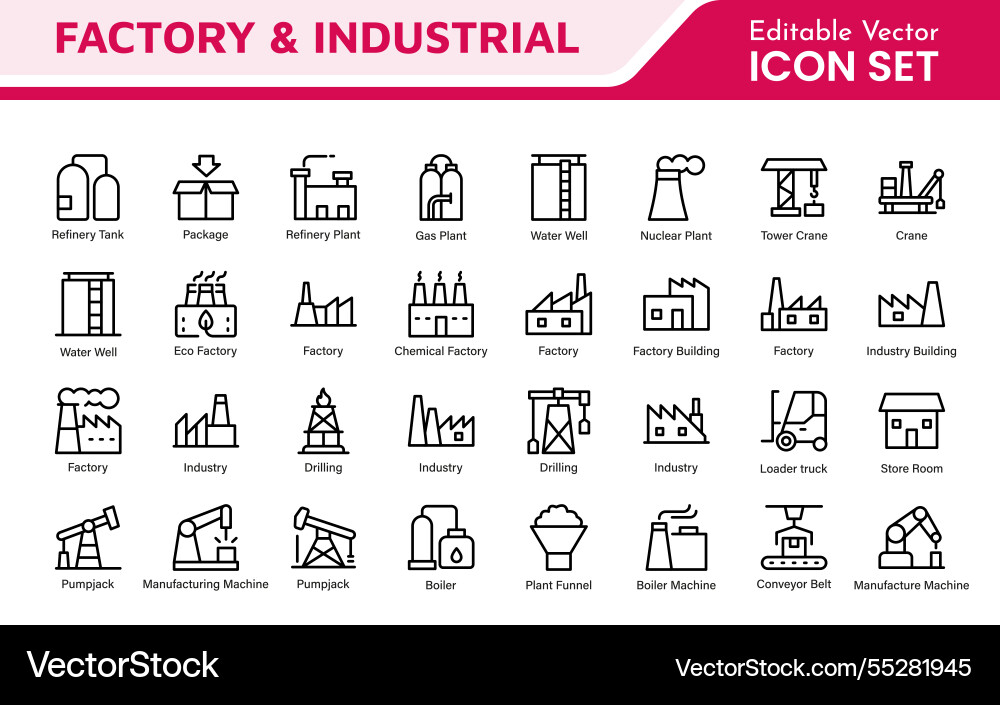 Factory icon set a dynamic collection of icons Factory icon set a dynamic collection of icons Vector Image