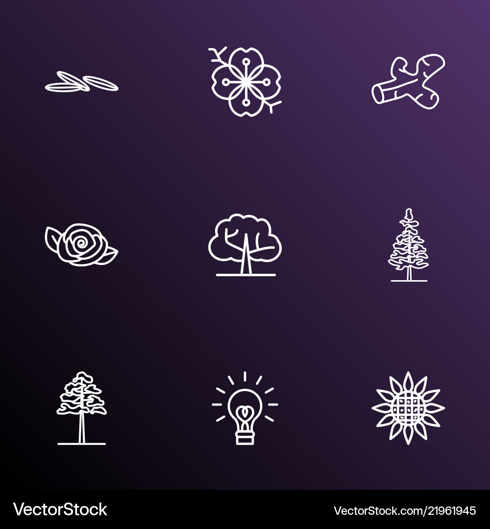 Harmony icons line style set with larch tree Vector Image