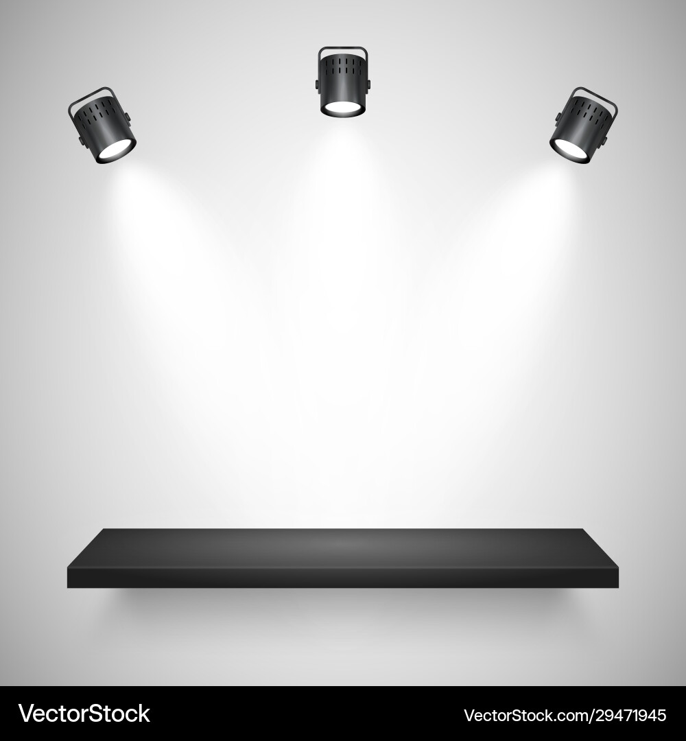Illuminated realistic wall shelf empty store rack vector image