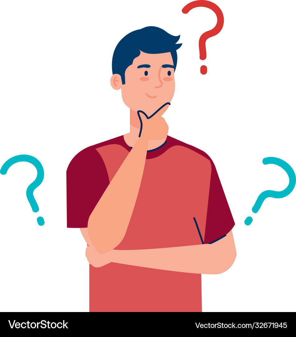 Man avatar thinking with question marks vector image