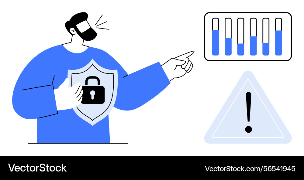 Man highlighting security alert with chart Man highlighting security alert with chart vector image