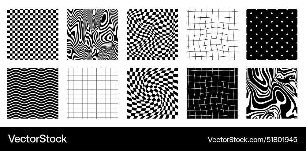 Psychedelic Checkerboard Pattern Set Vector Image