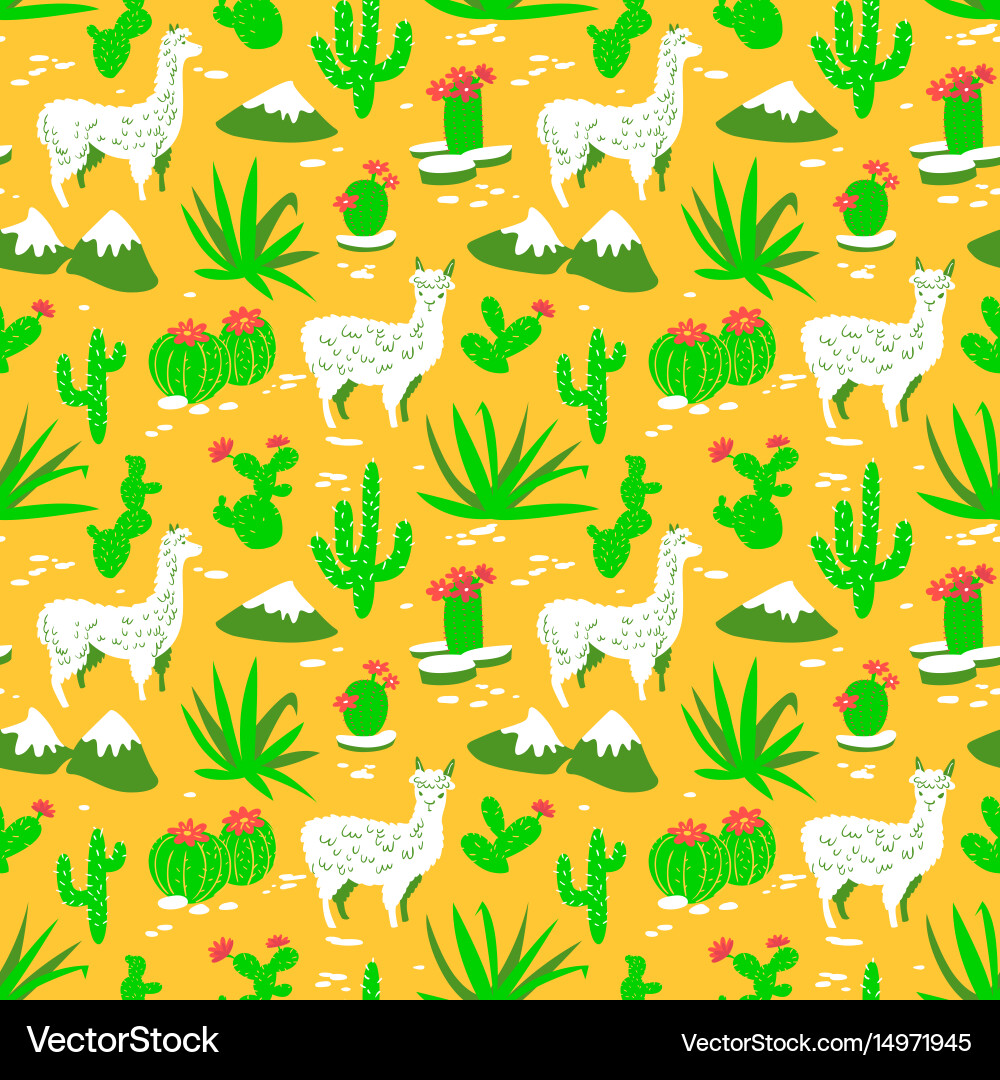 Seamless pattern with alpaca and cactus Vector Image