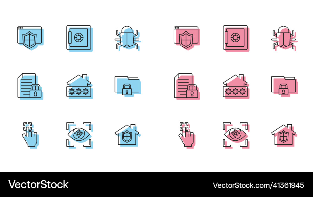 Set line fingerprint eye scan browser Set line fingerprint eye scan browser vector image