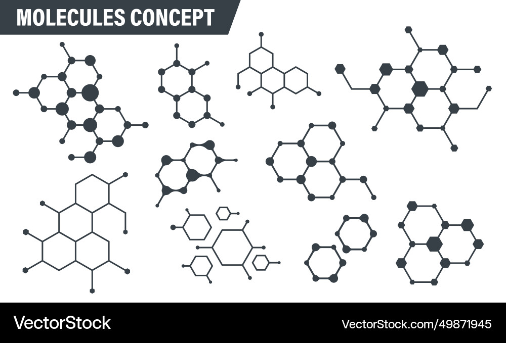 Set of molecule badge connected hexagonal Set of molecule badge connected hexagonal vector image
