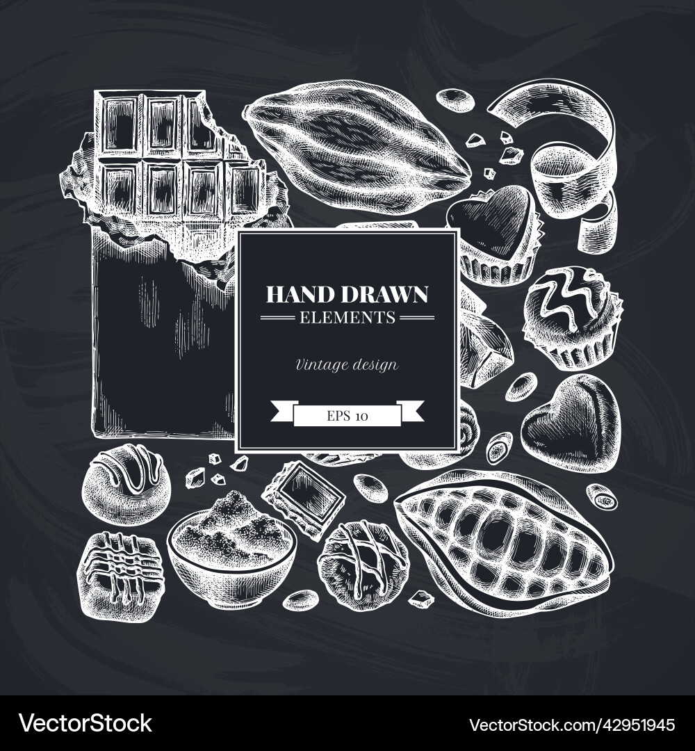 Square design with chalk cocoa beans Square design with chalk cocoa beans vector image