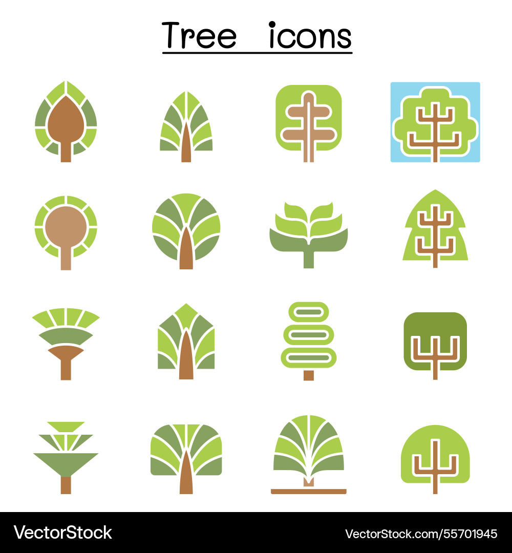 Tree icon set in flat color style Tree icon set in flat color style vector image