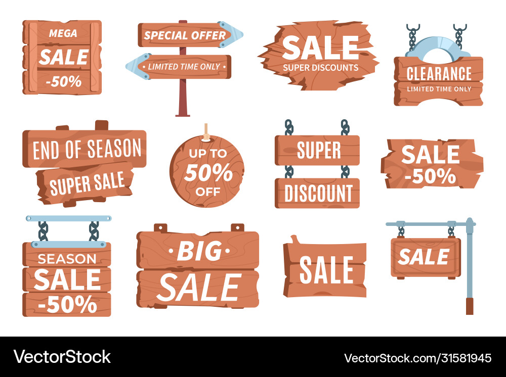 Wood price signboards pricing information cartoon vector image