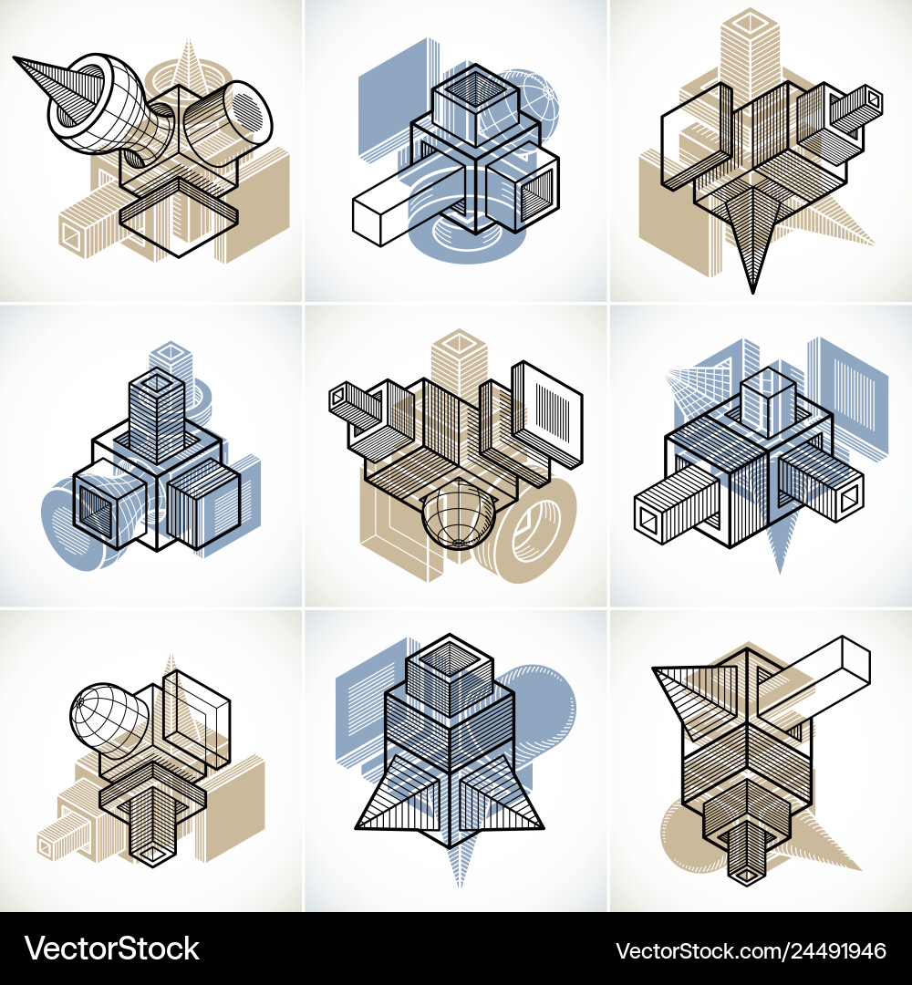3d engineering collection of abstract shapes 3d engineering collection of abstract shapes vector image