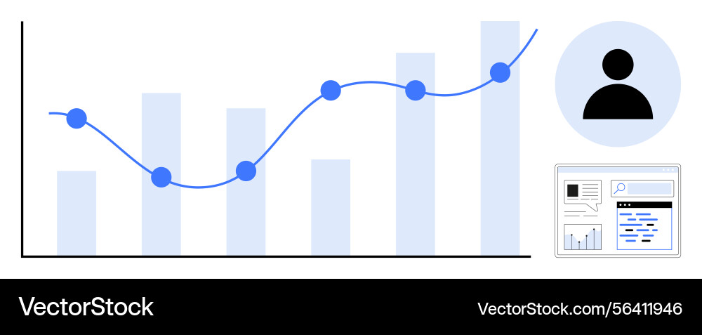 Data growth analytics with line chart bar graph Data growth analytics with line chart bar graph vector image