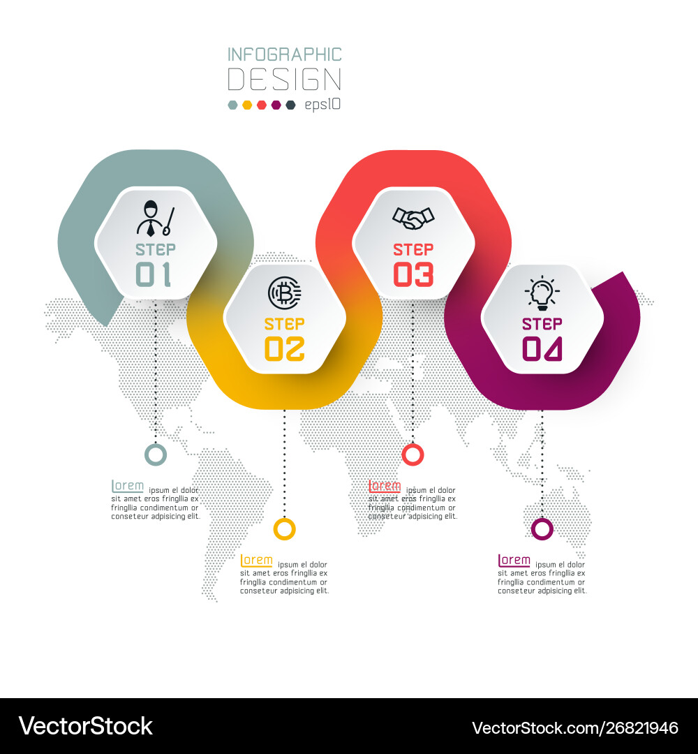 Hexagon label with color line linked infographics Vector Image
