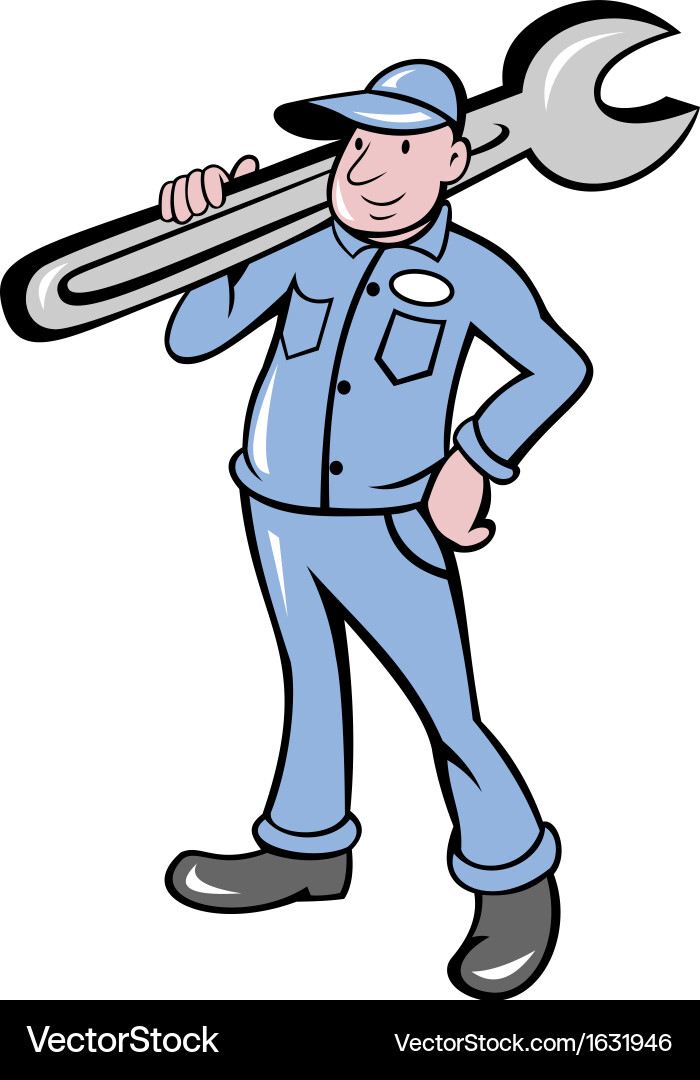 Mechanic with spanner wrench standing Vector Image