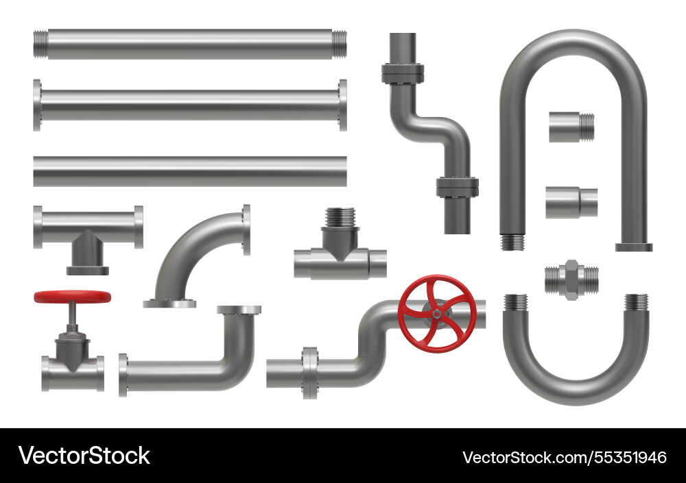 Metal Pipe System - Plumbing Components Royalty Free Vector