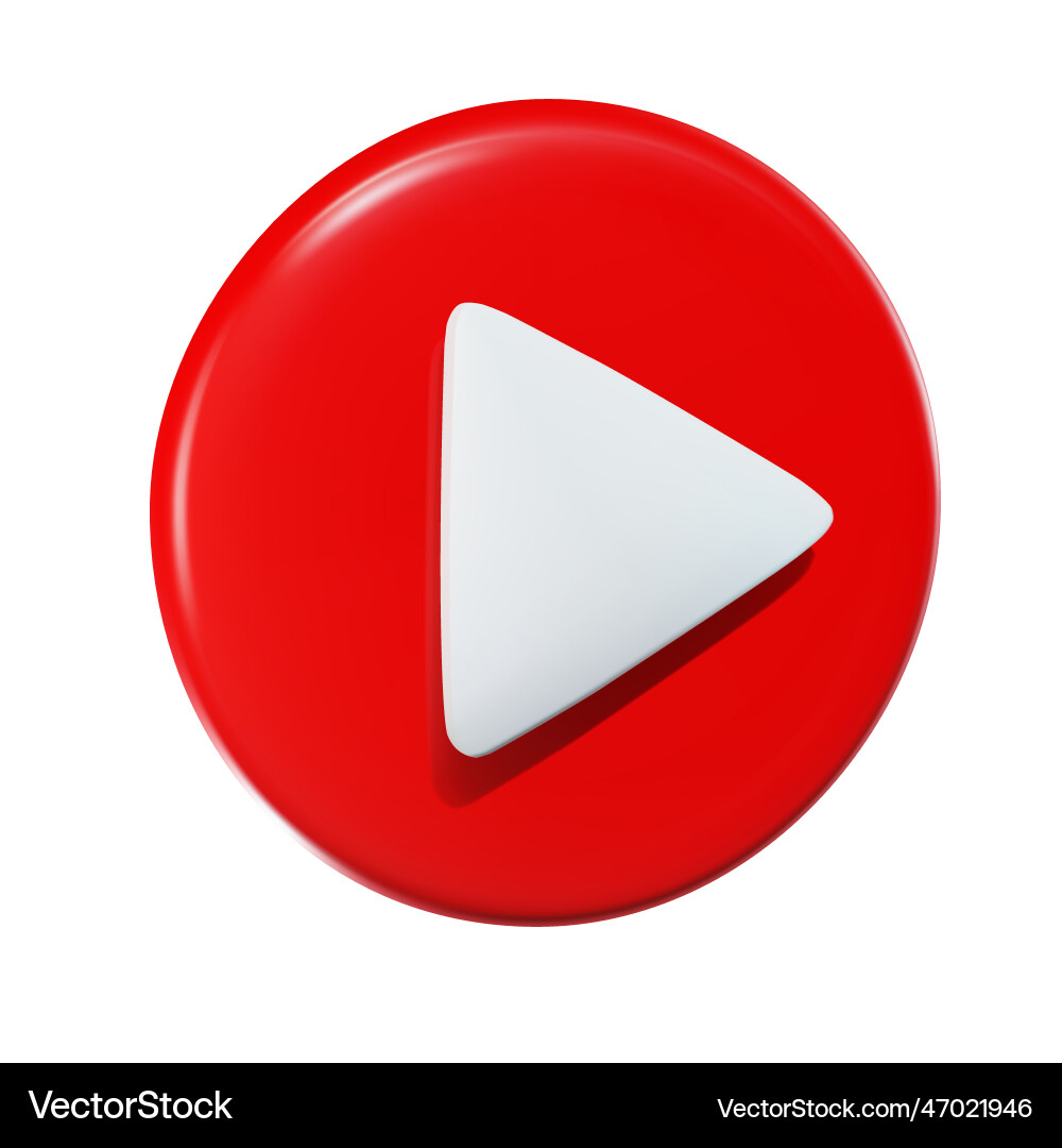 Play icon render on red round button 3d Play icon render on red round button 3d vector image