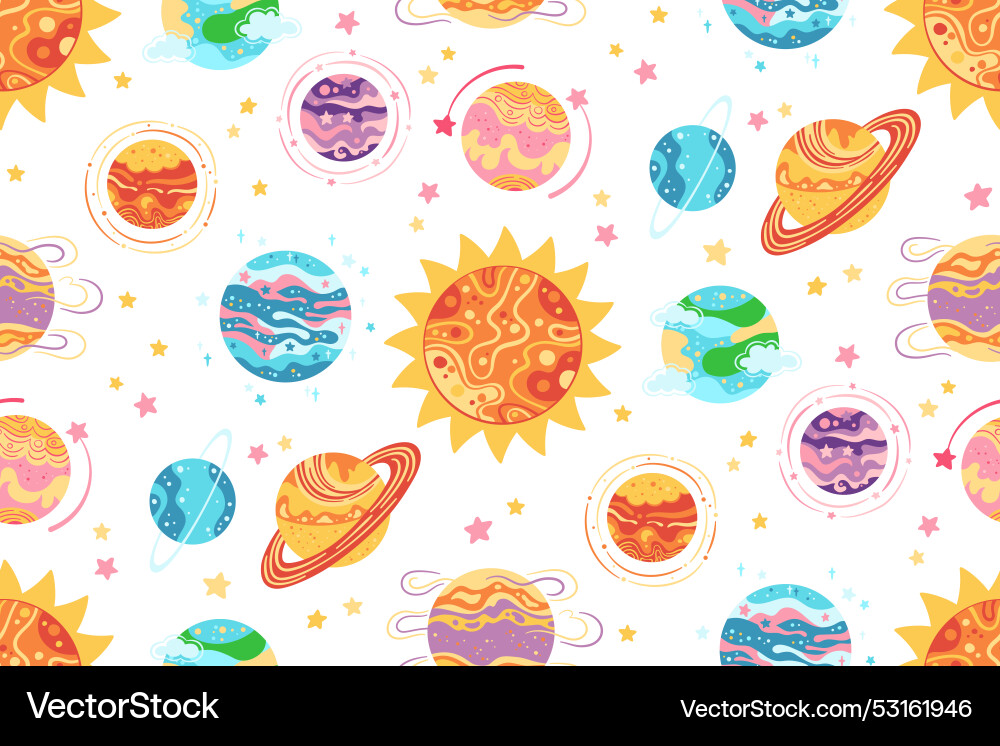 Solar system planets seamless pattern boundless Vector Image