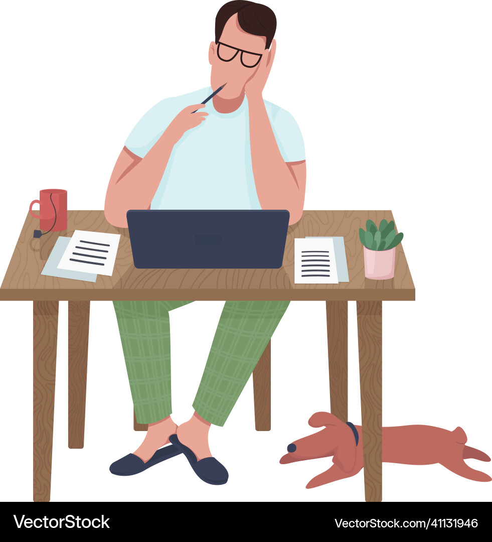 Writer at computer semi flat color character vector image