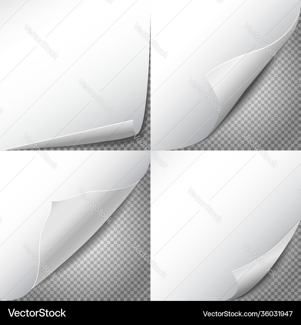 Curl paper corners set with checkered transparent Curl paper corners set with checkered transparent Vector Image