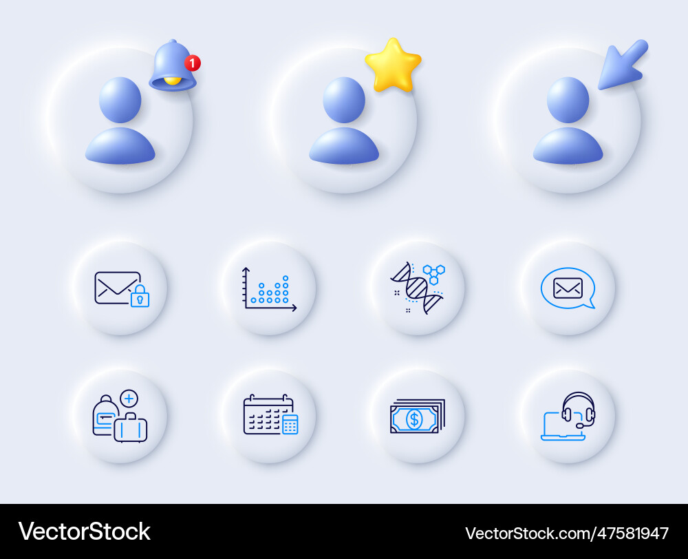 Dot plot add handbag and consult line icons Dot plot add handbag and consult line icons vector image