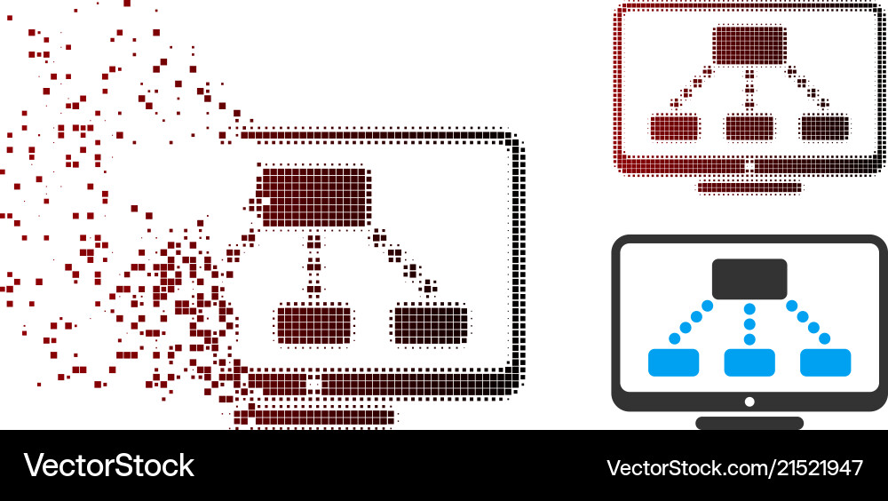 Dust pixel halftone hierarchy monitor icon vector image