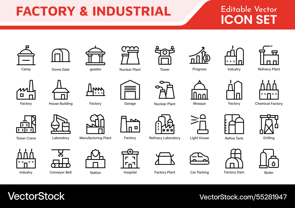 Factory icon set a dynamic collection of icons Vector Image