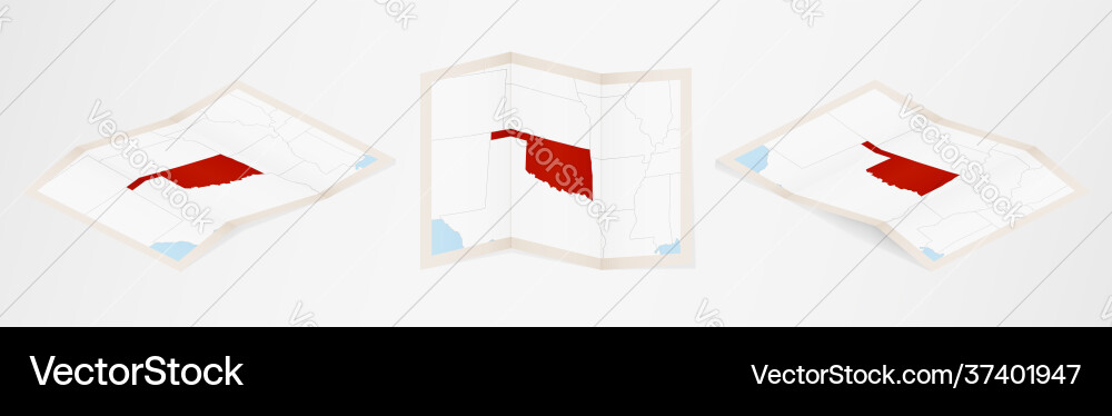 Folded map oklahoma in three different versions Folded map oklahoma in three different versions Vector Image