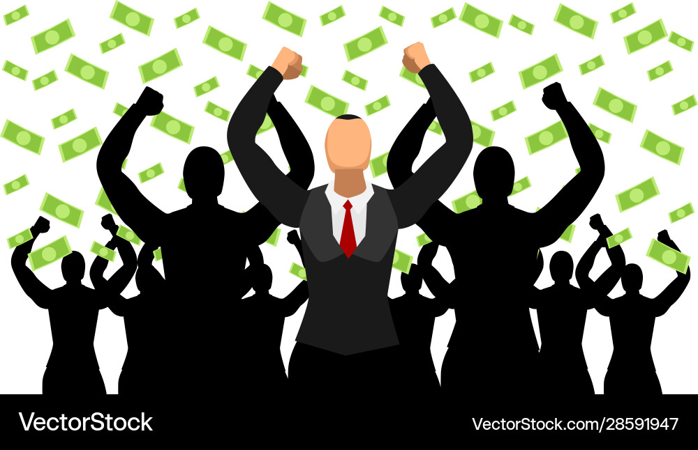 Leaders celebrate success dollar rain Leaders celebrate success dollar rain vector image