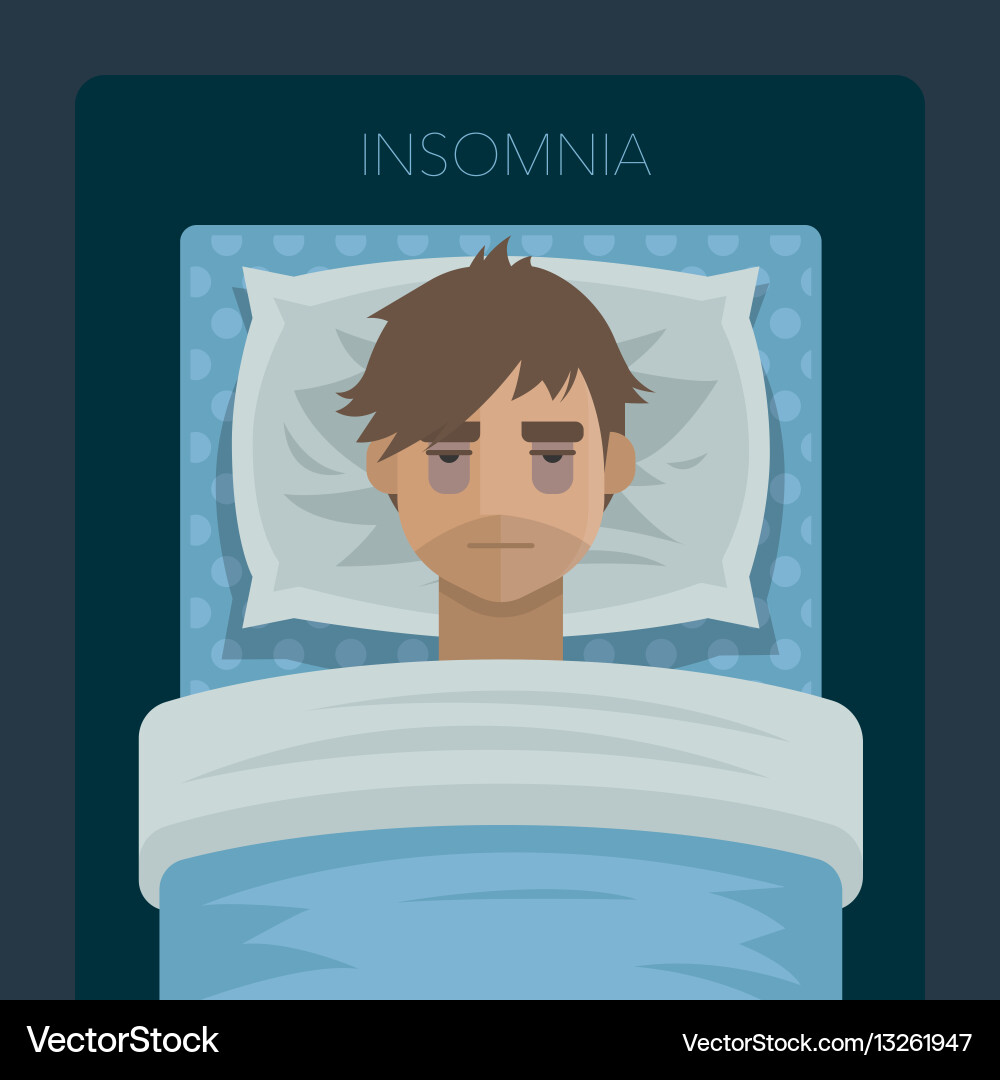 Man Struggling with Insomnia Vector Image