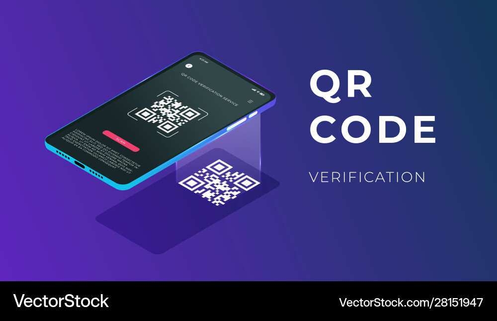Qr code verification service web banner isometric Qr code verification service web banner isometric vector image