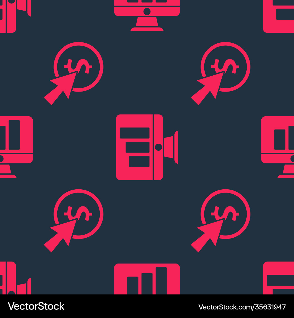 Set cursor and coin monitor with graph chart Set cursor and coin monitor with graph chart vector image