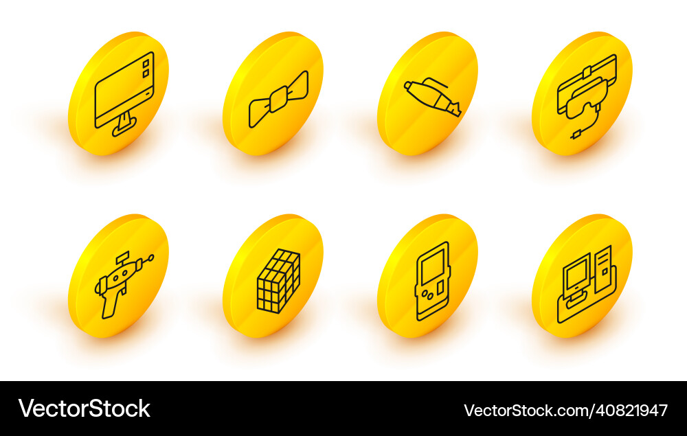 Set line monitor with keyboard tetris rubik cube Set line monitor with keyboard tetris rubik cube vector image