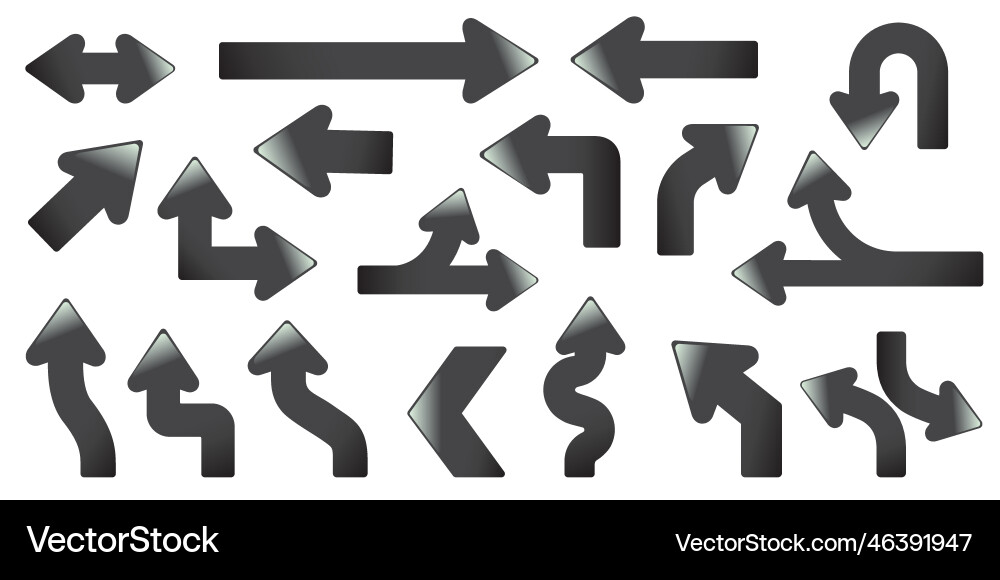 Set of black arrows with gradient effect Set of black arrows with gradient effect vector image