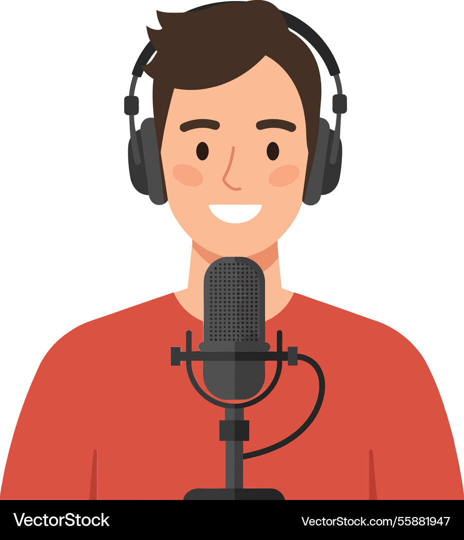 Young Man With Headphones Smiling While Speaking Vector Image