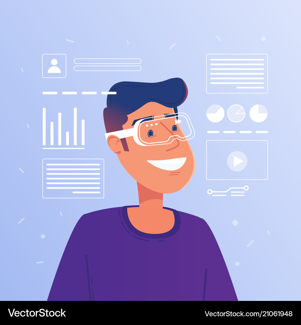 Augmented Reality Man with HUD Interface Vector Image