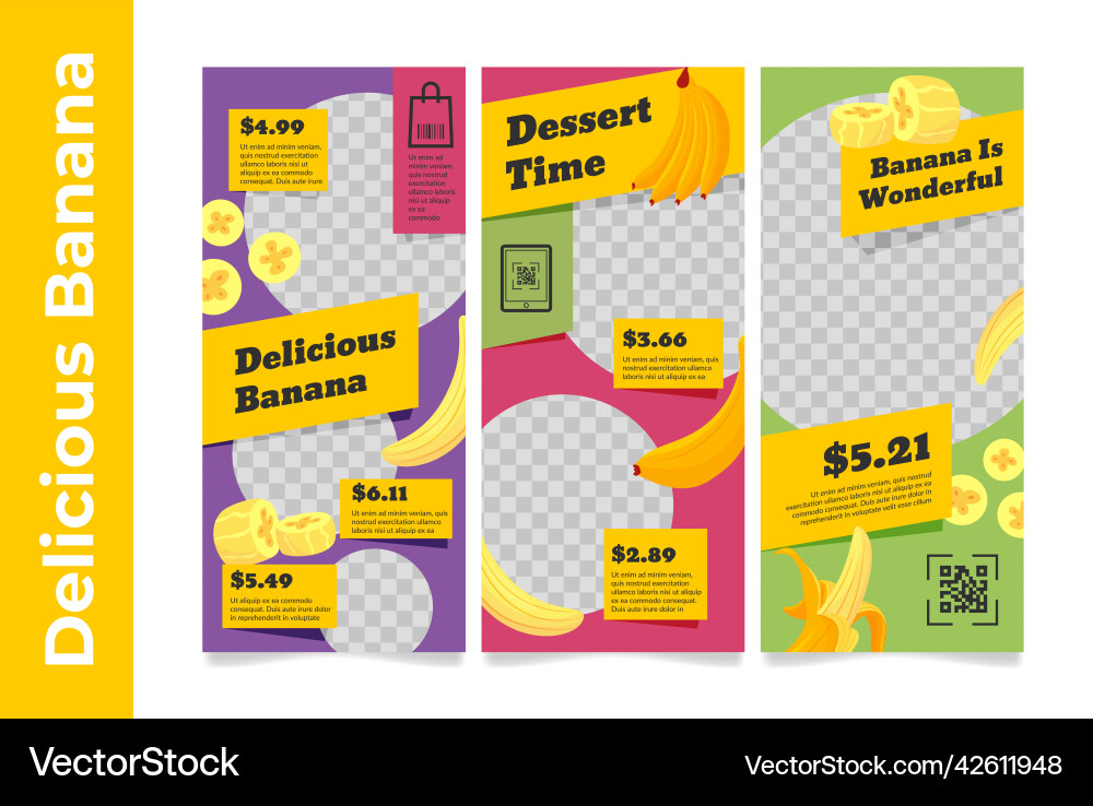Collection banana dishes flyer with copy space Collection banana dishes flyer with copy space vector image